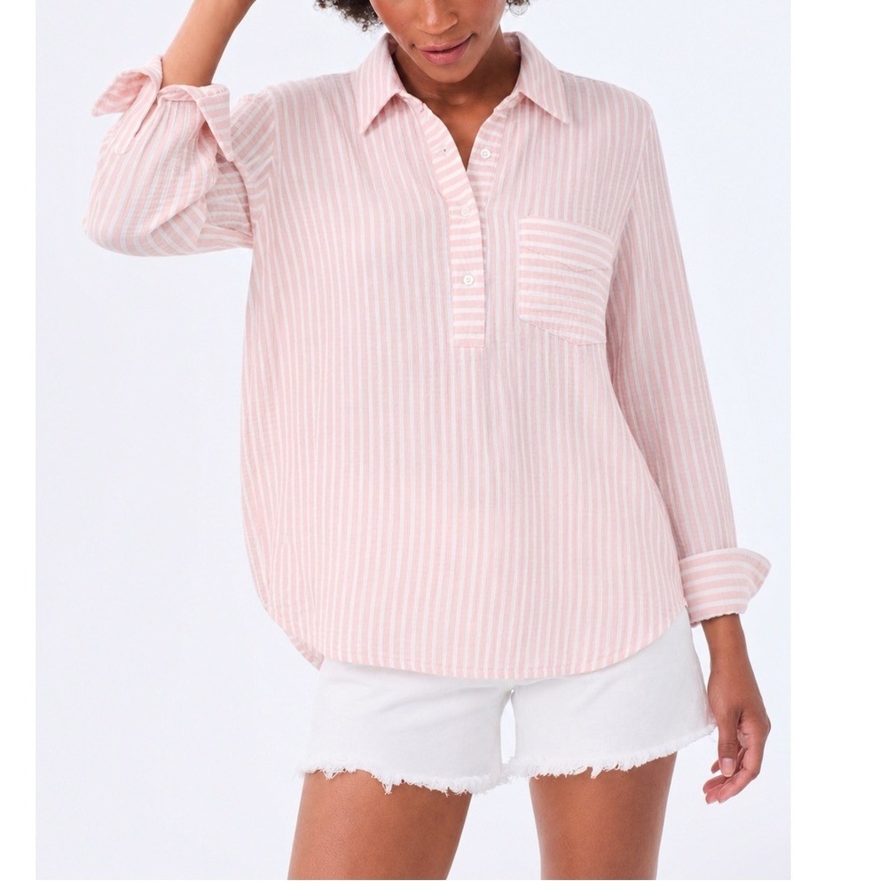 Alice Walk Striped Organic Cotton Cloud Top Popover S Double Gauze Coastal Pink